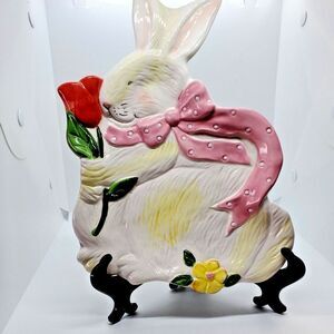 Ceramic Easter Girl Bunny Rabbit Plate by Certified International Susan Winget